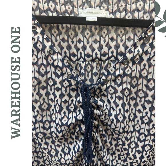 🛍️3/$40 Warehouse One Lightweight Long Sleeve Loose Fit Blue Patterned Top XXXL - Picture 4 of 5